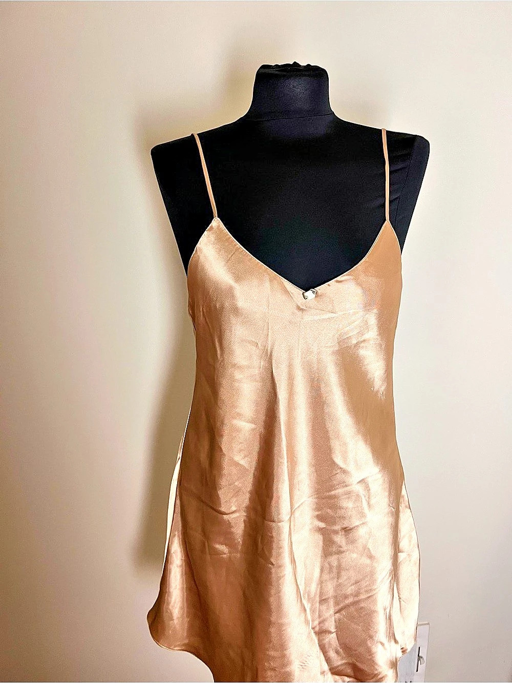 Vintage Satin Cowl Neck Mini Slip in Gold Medium